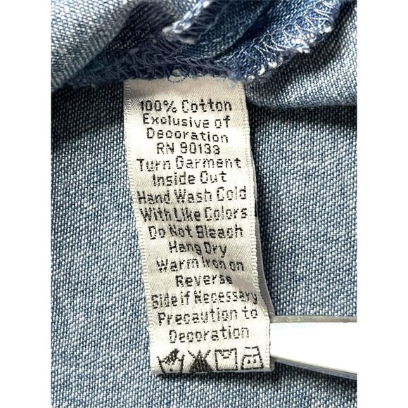 Quacker Factory Denim Button Up Top 2X Rhinestones Bling Western NEW - Picture 7 of 7